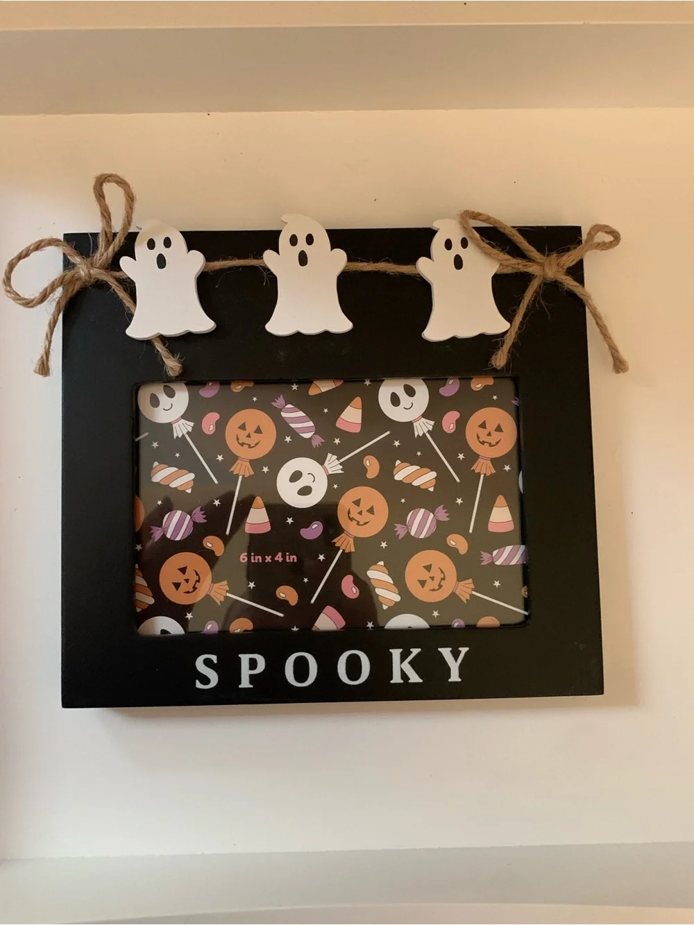 Spooky Black Halloween Photo Frame with White Ghost Garland